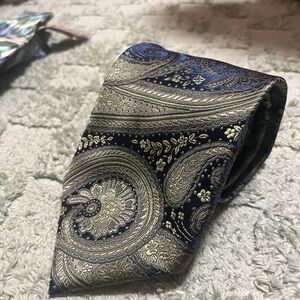 Merona Navy and Gold Paisley Silk Tie
